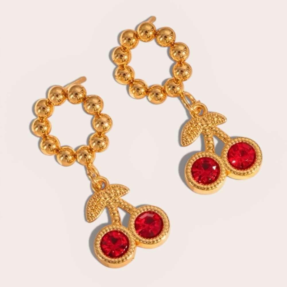 Red Cherry Earrings Minimalist Style